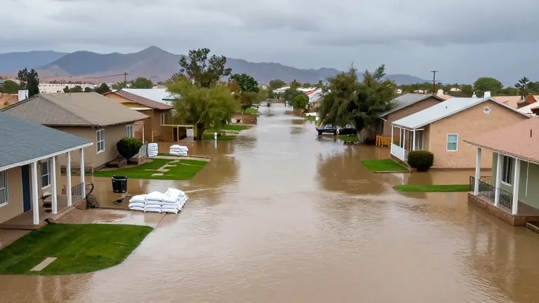 Illustration for: San Juan River Floods Farmington, New Mexico; Damage Costs Estimated in the Hundreds of Millions